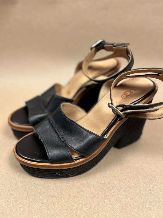 UGG Shoes - UGG Black Leather Platform Sandal Ankle Strap Rope Heel Size 8.5 Y2K Resort Wear